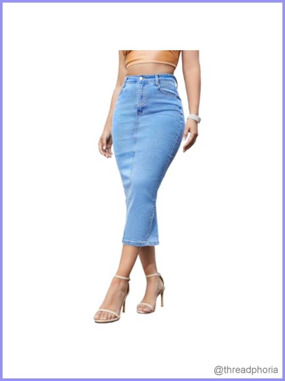 Women's Long Denim Skirt Stretch Midi Bodycon Pencil A-Line